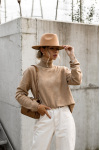 SWETER Z GOLFEM WEŁNIANO - KASZMIROWY PREMIUM CAMELOWY