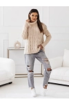 SWETER Z GOLFEM VIESTE BEŻOWY PREMIUM