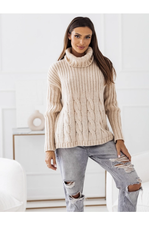 SWETER Z GOLFEM VIESTE BEŻOWY PREMIUM