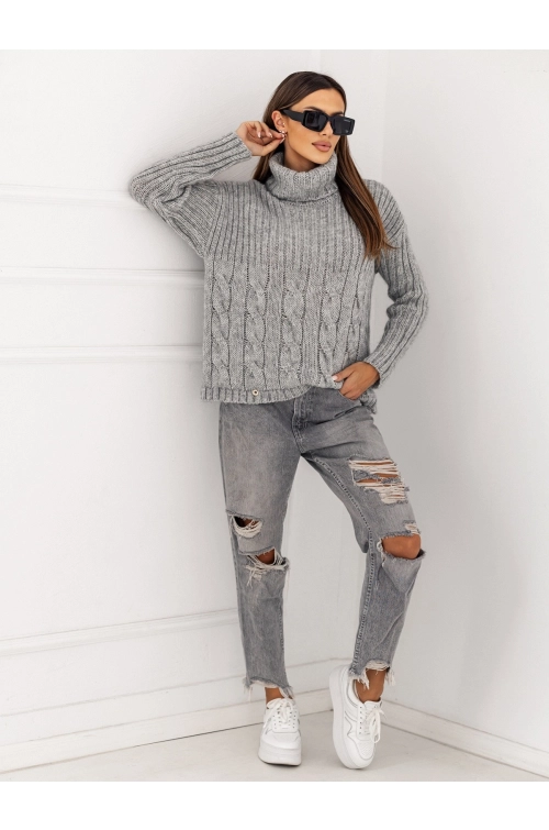 SWETER Z GOLFEM VIESTE SZARY PREMIUM