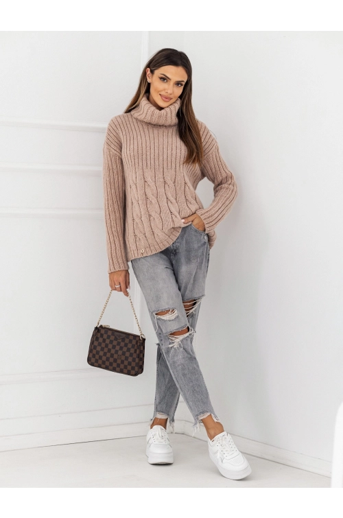 SWETER Z GOLFEM VIESTE BRUDNY RÓŻ PREMIUM