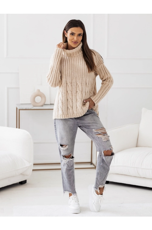 SWETER Z GOLFEM VIESTE BEŻOWY PREMIUM