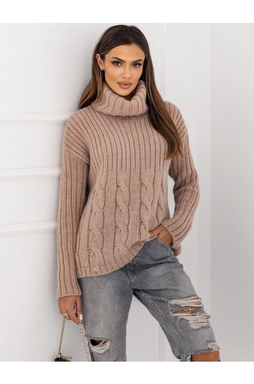 SWETER Z GOLFEM VIESTE BRUDNY RÓŻ PREMIUM