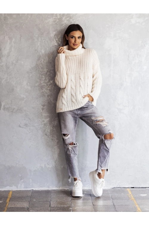 SWETER Z GOLFEM VIESTE ŚMIETANKOWY PREMIUM